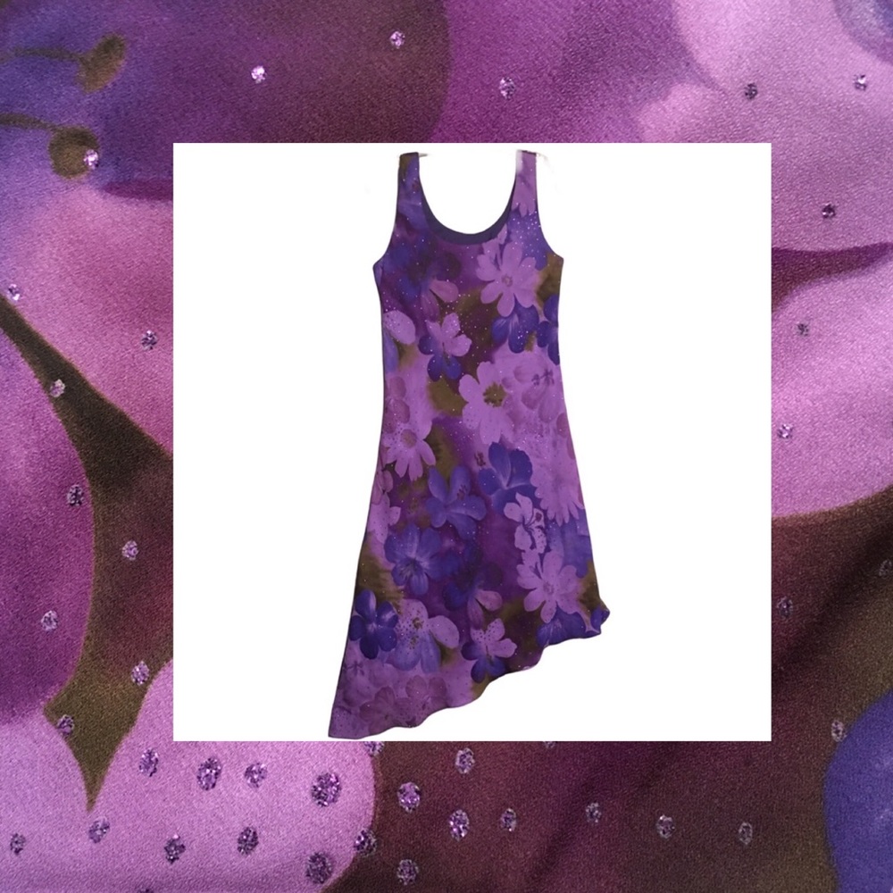 VTG Jessica Howard 90s Purple Floral Whimsygoth Asymmetrical Dress Sz 6